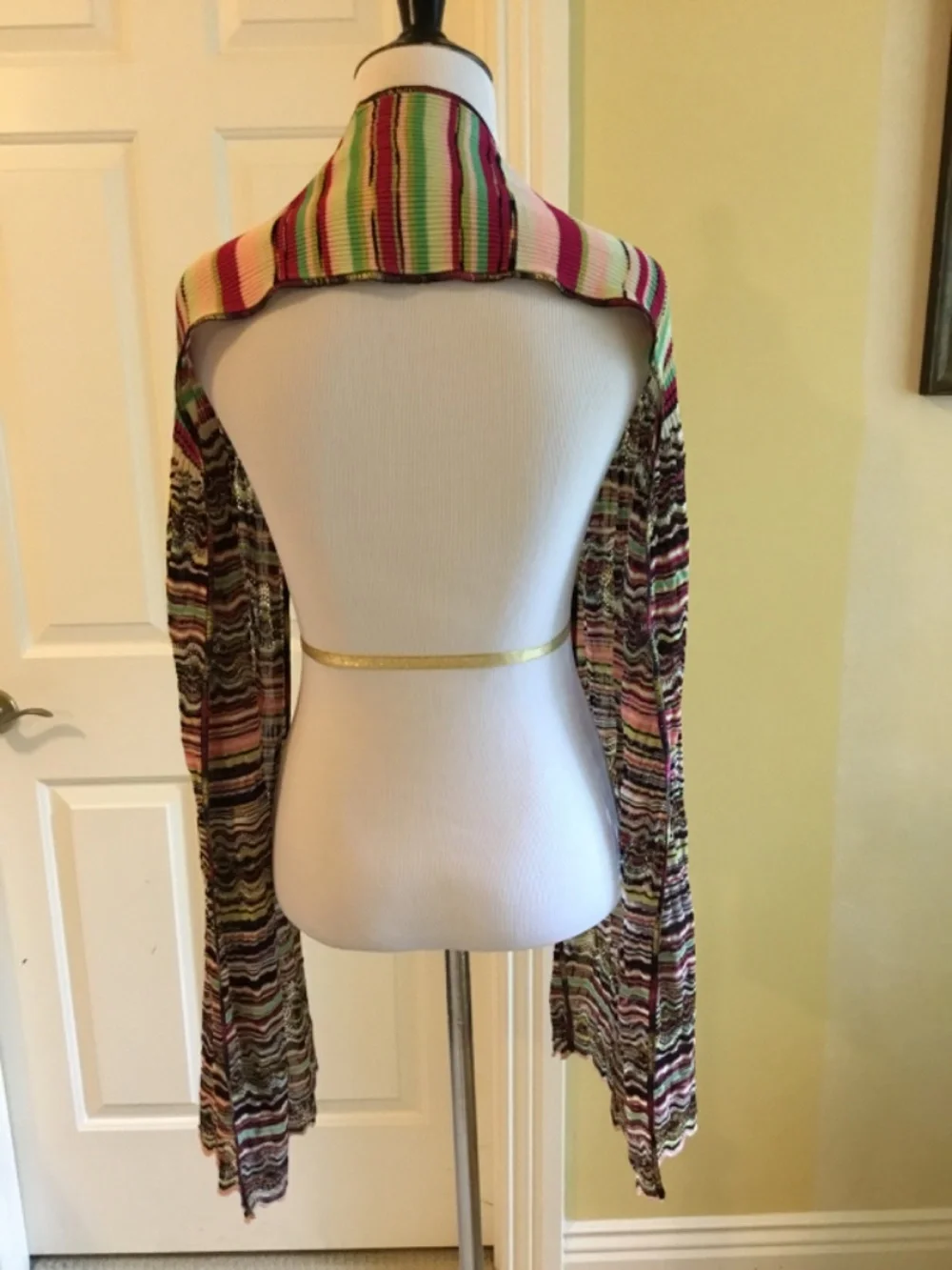 Missoni Italy Multicolor Knit Open Front Long Scarf Cardigan Shrug